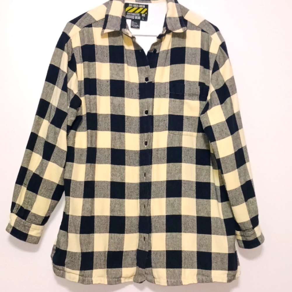 Big Rock Canyon Lined Flannel Shirt/ Jacket pocket. Buttoned Black / Cream Block